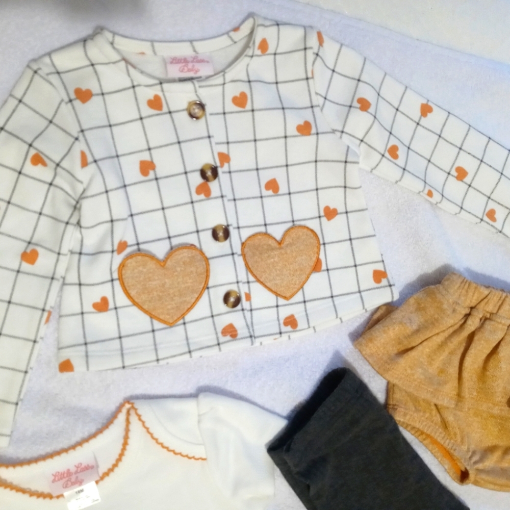 Little Lass Baby 5 PC L/Beige Cardigan/Skort/Leggings/Bodysuit/Headband Set 3T